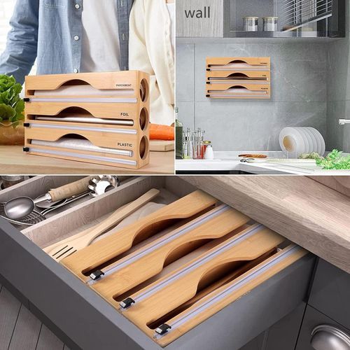 Organisateur De Papier D'aluminium Et De Film Plastique Avec Coupe Coulissante Bidirectionnelle, Pour Cuisine