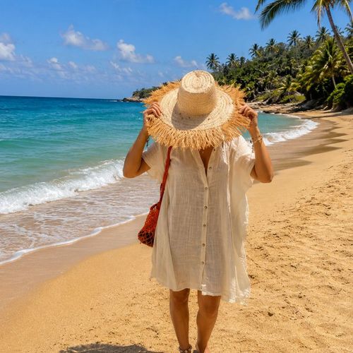 Robe Chemise de Plage Courte en Lin