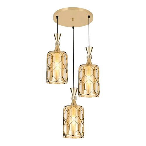 Cage pendant light in iron and glass — Gold