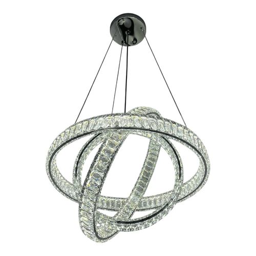 Suspension LED à 3 anneaux en fer et cristal — Doré