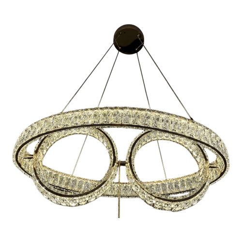 Suspension LED à 3 anneaux en fer et cristal — Doré
