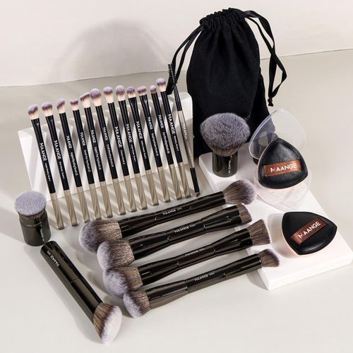 Maange Kit Pinceaux Maquillage Pro 20 Pièces - Set Professionnel Visage & Yeux Avec Éponge, Houppette Et Sac De Rangement