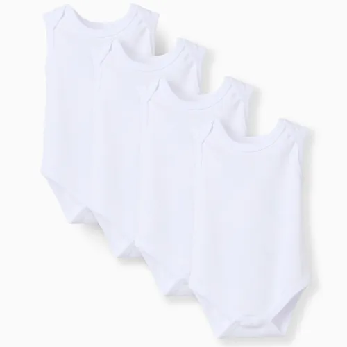 Pack Of 4 Plain Sleeveless Bodysuits For Newborns And Babies