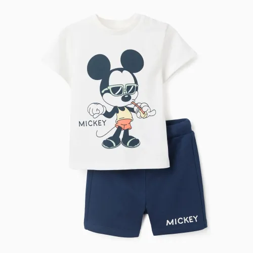 Cotton T-shirt And Shorts With Mickey Print For Baby Boys