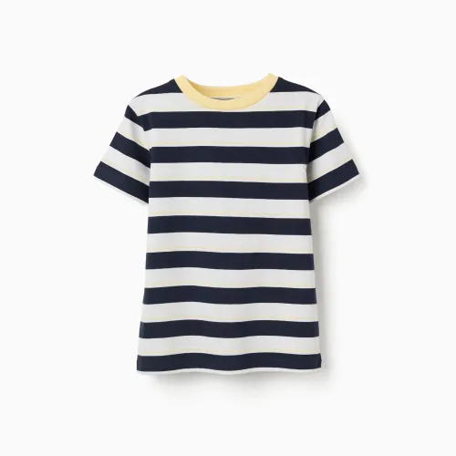 Striped Cotton T-shirt For Boys, White/blue/yellow