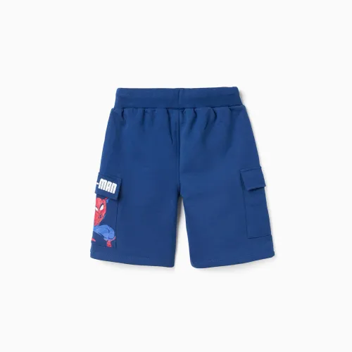 Cotton Shorts With Spider-man Print And Cargo Pockets For Boys, Blue