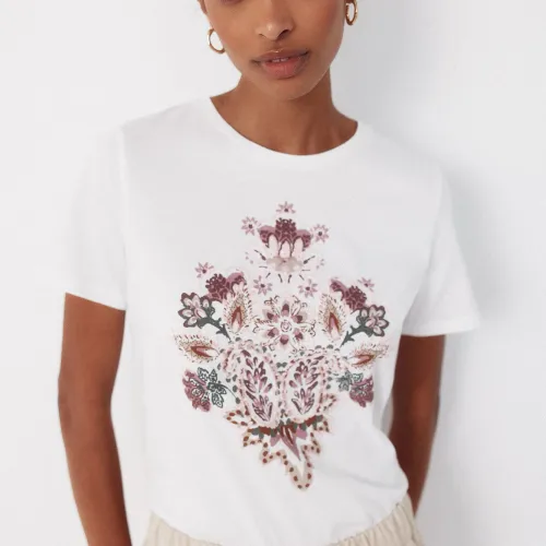 T-shirt Imprimé Fleurs Placé
