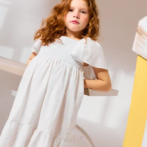 Striped Cotton Dress With Lining B&s For Girls