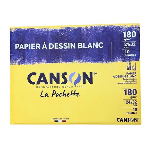 Canson Pochette Papier Dessin 10 Feuilles Blanc 24 × 32 180g/m2