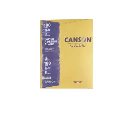Paquet De 10 Feuilles Papier Dessin Canson Blanc 24 × 32 / 180g