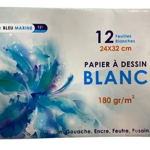 Pochette Papier Dessin Blanc 12 Feuilles 24 × 32 Cm 180g Bleu Marine