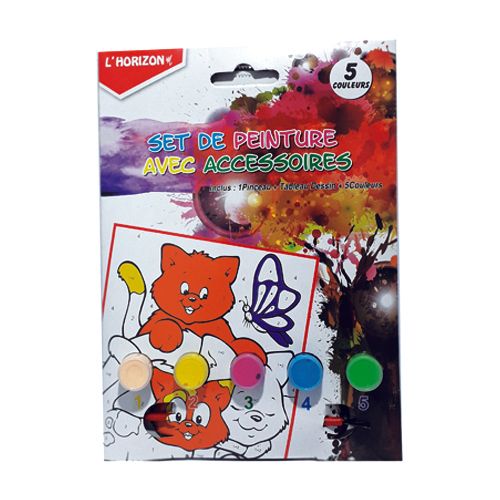 Set De Peinture Gouache 5 Couleurs + Pinceau + Papier De Dessin