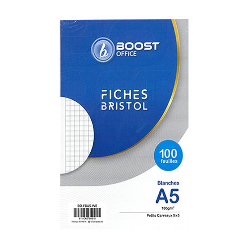 Fiches Bristol 100 Feuilles A5 180g Blanc Boost Office