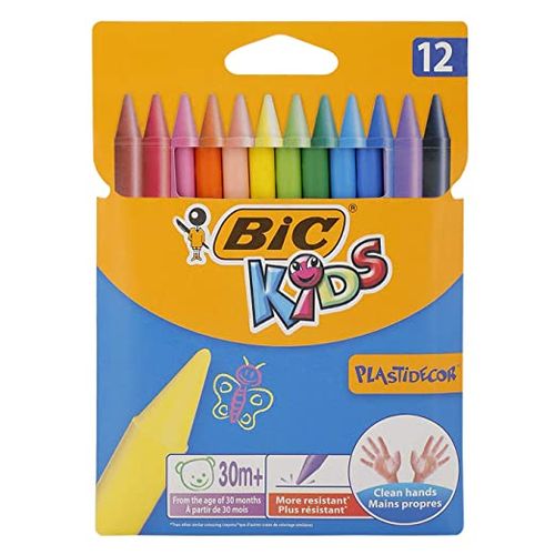 Crayons À Cire De 12 Couleurs Kids Plasti Décor Bic