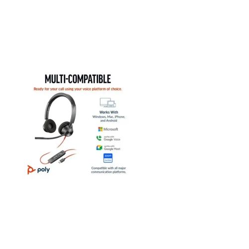 Blackwire 3320 Stereo Usb-c Headset +usb-c/a Adapter Avec Fil Arceau - Noir