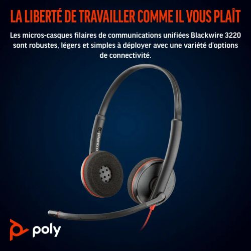Micro-casque Blackwire 3220 Stéréo Usb-c + Adaptateur Usb-c/a - (8x228aa)