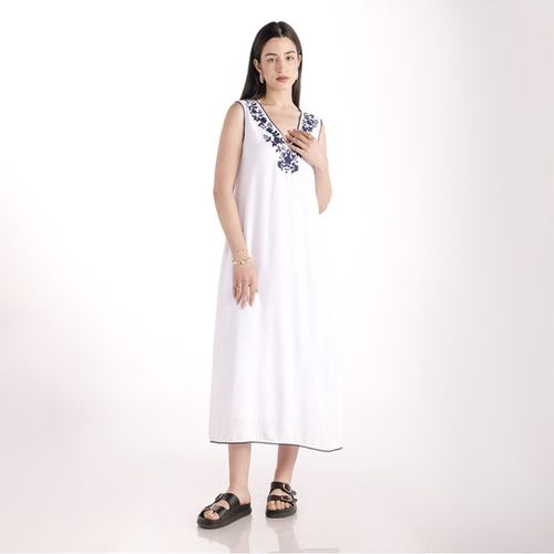 Robe Longue Broderie Bleue Marine