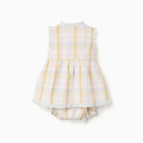 Checked Cotton Dress + Bloomers B&s For Newborn Girls