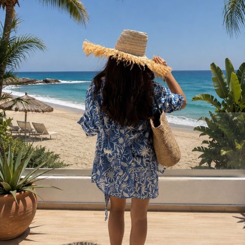 Mykonos Ensemble Chemise Manches Longues & Pareo Motifs Med Mediterranee