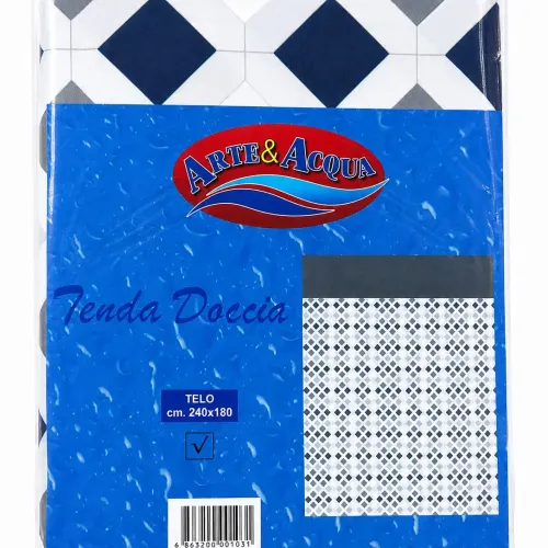 Rideau De Douche Géométrique - 240 X 180 Cm - Imperméable - Avec 12 Ring