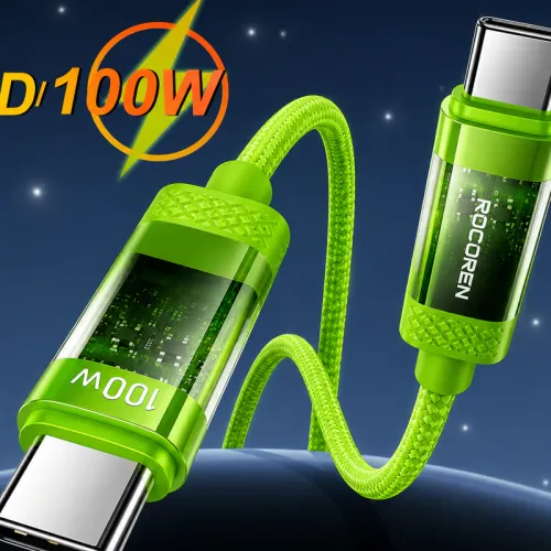 Câble Usb-c 100w Led Vert 2 Mètre – Usb-c Vers Usb-c Pd 3.1 Charge Rapide 5a