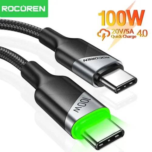 Câble Usb-c 100w Led Gris 1 Mètre – Usb-c Vers Usb-c Pd 3.1 Charge Rapide 5a