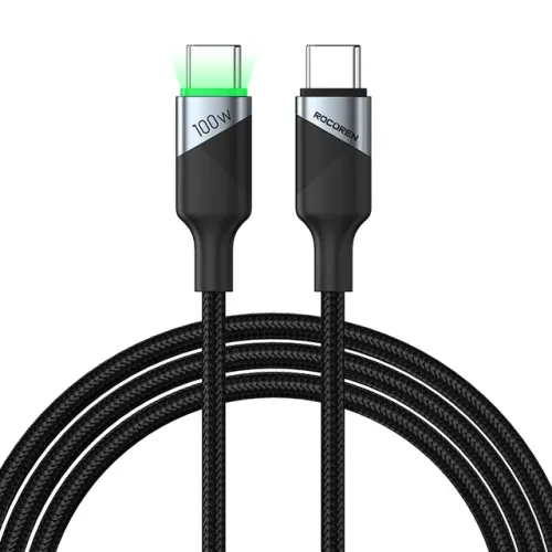 Câble Usb-c 100w Led Gris 1 Mètre – Usb-c Vers Usb-c Pd 3.1 Charge Rapide 5a