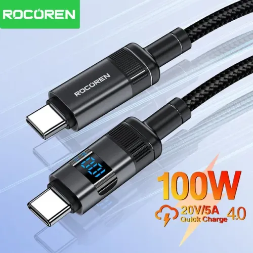 Câble Usb-c 100w Avec Affichage Digital – Usb-c Vers Usb-c Pd 3.1 Charge Rapide 5a 1 Mètre