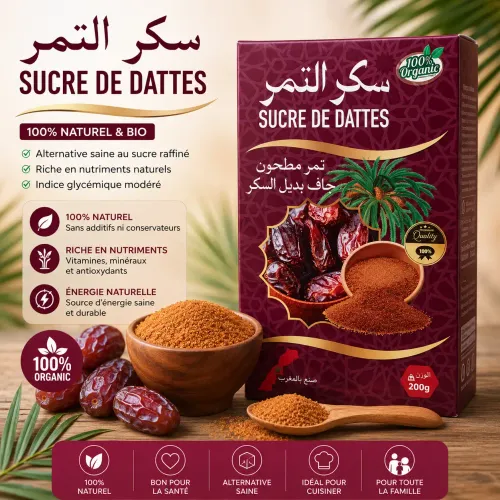 Sucre De Dattes 100 % Naturel Bio - Édulcorant Naturel - Alternative Au Sucre Raffiné 