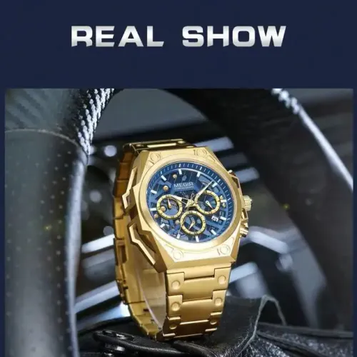 Montre - Luxe Or - Chronographe - Étanche 50m - Aiguilles Lumineuses