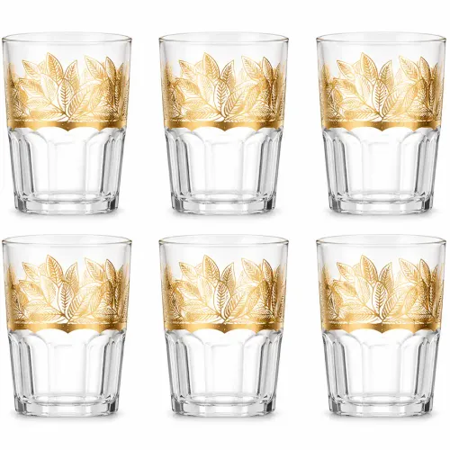 Verres À Thé Transparants Décor Feuilles Dorées