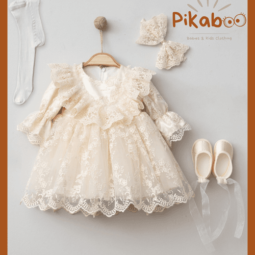 Tenue Grand Événement Bébé 3 Pièces En Dentelle Fine Champagne