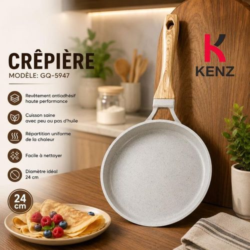 Kenz Poêle À Crêpes 24 Cm Antiadhésive Effet Pierre En Aluminium, Gq-5947