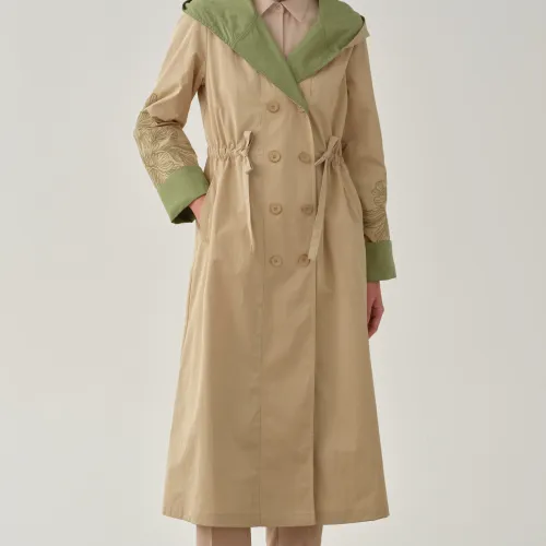 Trench-coat À Manches Combinées Brodées