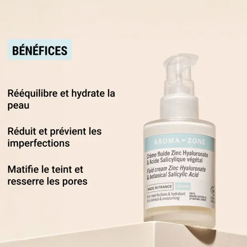  Crème Fluide Zinc Hyaluronate & Acide Salicylique Végétal 