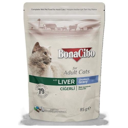 Bonacibo Adult Cat Wet Food Liver Chunks In Gravy - 85g