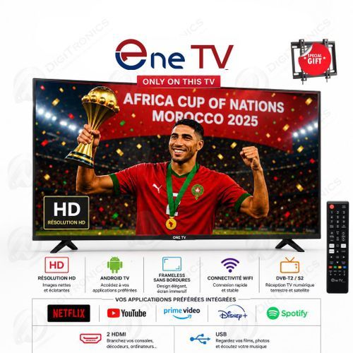 One 32 Hd Smart Android Tv Frameless Connectivité Wifi, 2 Hdmi, Dvb-t2/s2, Youtube + Support Gratuit