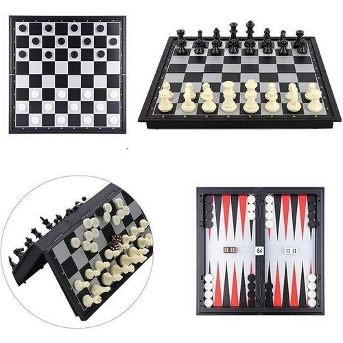 Jeu D'échecs 3-en-1 Pour Enfants Et Adultes - Backgammon Et Dames Inclus, Pliable Et Portable