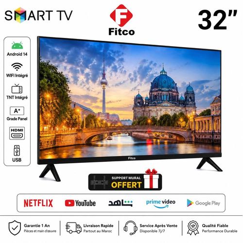 Smart Tv 32 Pouces Android 14 Hd - Wifi - Hdmi - Tnt Intégré - Support Mural Offert