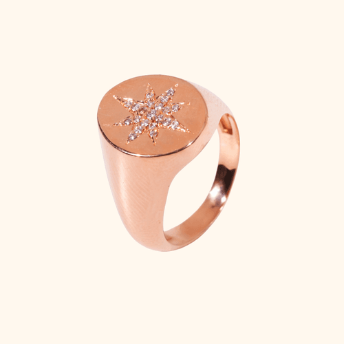 Bague En Or Rose 18 Carats Avec Motif Étoile Sertie De Pierres