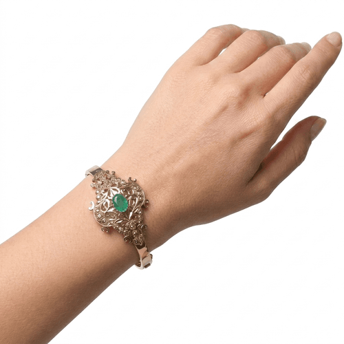 Bracelet Arabesque Royale En Or Rose 18 Carats Pierre Verte Naturelle