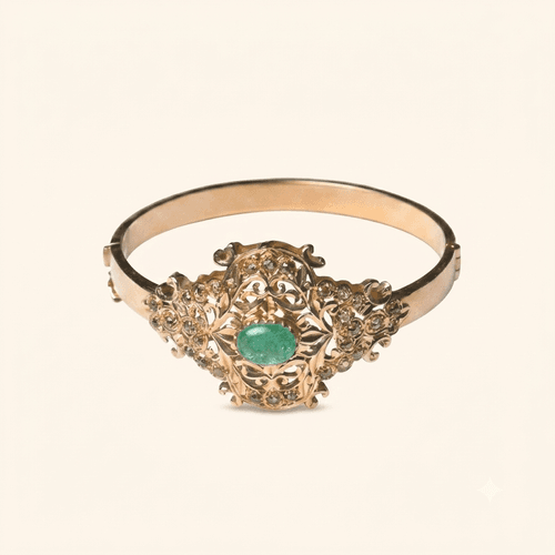 Bracelet Arabesque Royale En Or Rose 18 Carats Pierre Verte Naturelle