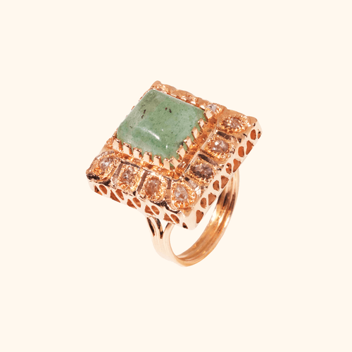 Bague Prestige Rectangle En Or Rose 18 Carats Avec Aventurine Verte Et Diamilites