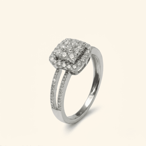 Bague Halo Diamants En Or Blanc 18 Carats