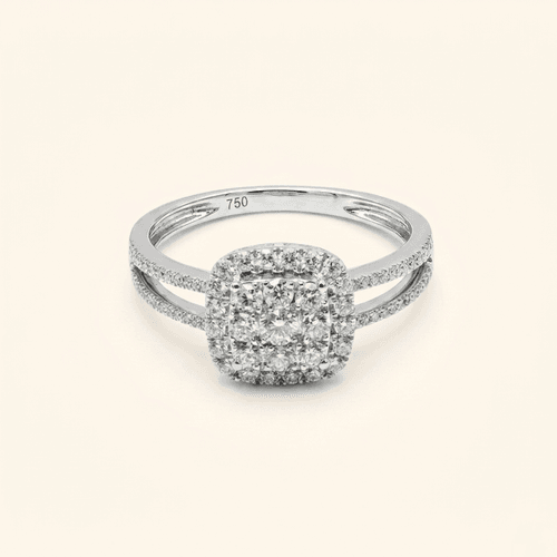 Bague Halo Diamants En Or Blanc 18 Carats