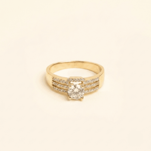 Bague Impériale Solitaire En Or Jaune 18 Carats & Zirconium Premium