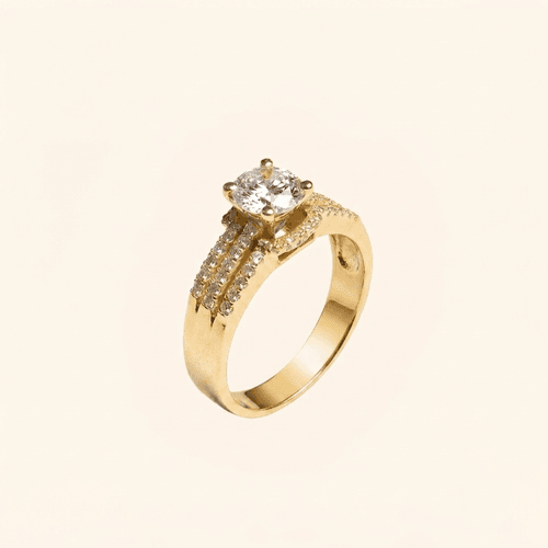 Bague Impériale Solitaire En Or Jaune 18 Carats & Zirconium Premium