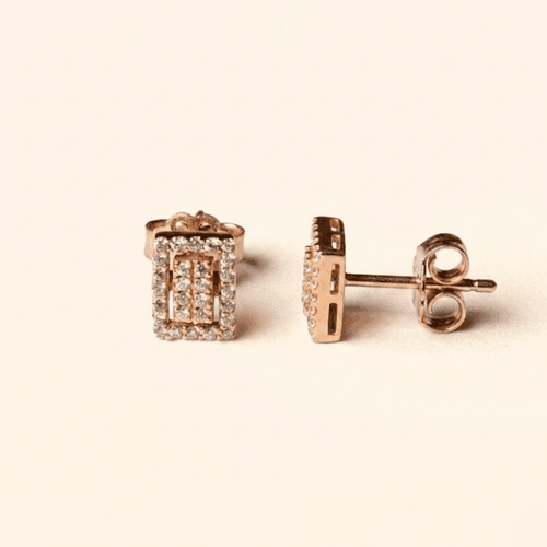 Boucles D'oreilles Rectangulaire Prestige En Or Rose 18 Carats