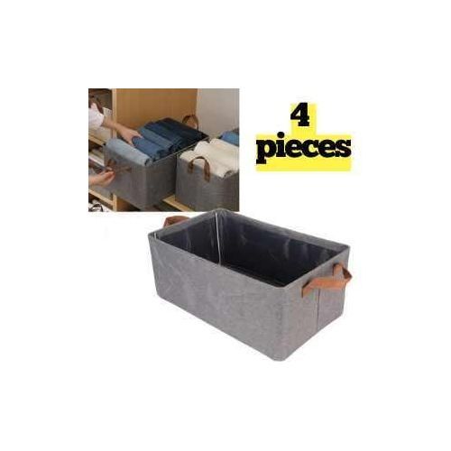 Lot De 4 Boîtes De Rangement Pliables En Tissu Avec Poignées