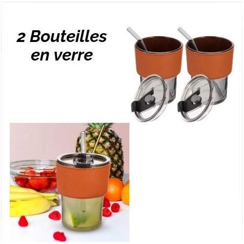 2 Gobelets En Verre Avec Couvercle Et Paille – Tasses Réutilisables Pour Café, Thé